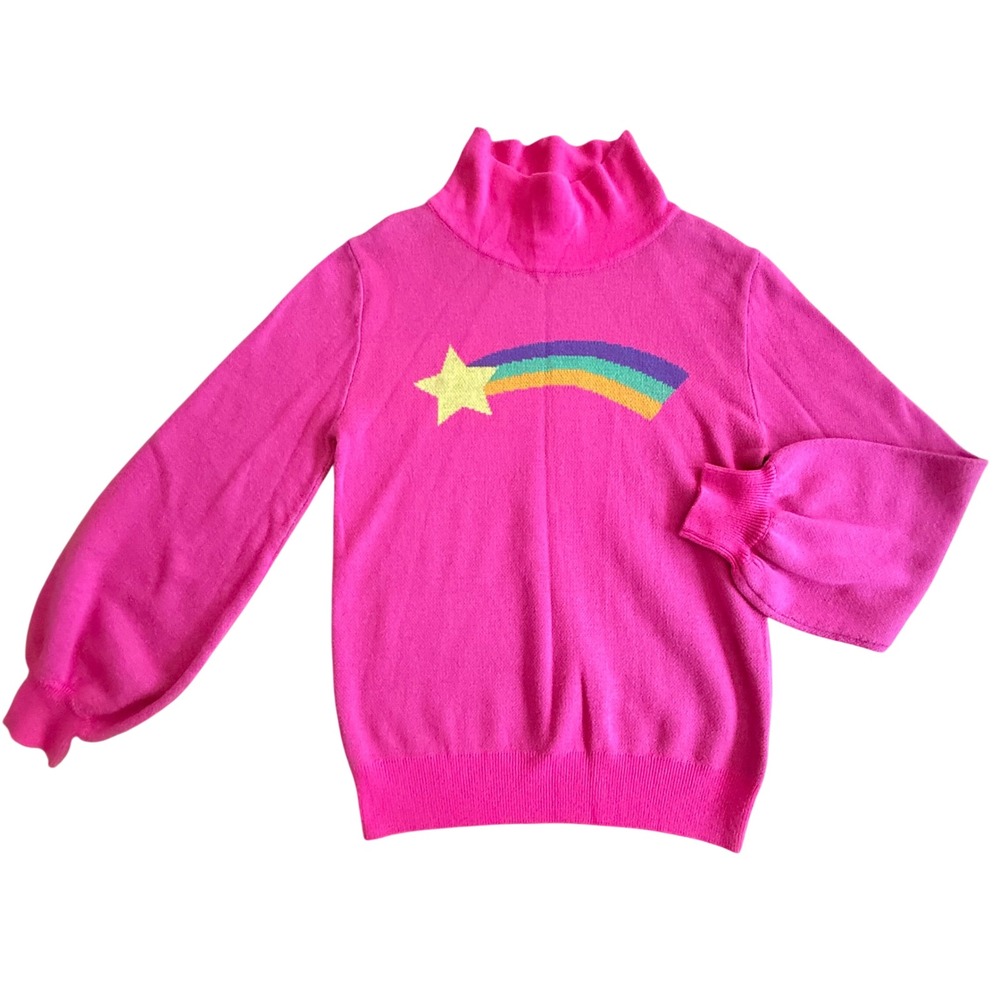 Costume Agent Pink Shooting Star Rainbow Mock Neck Puff Sleeve Sweater XS